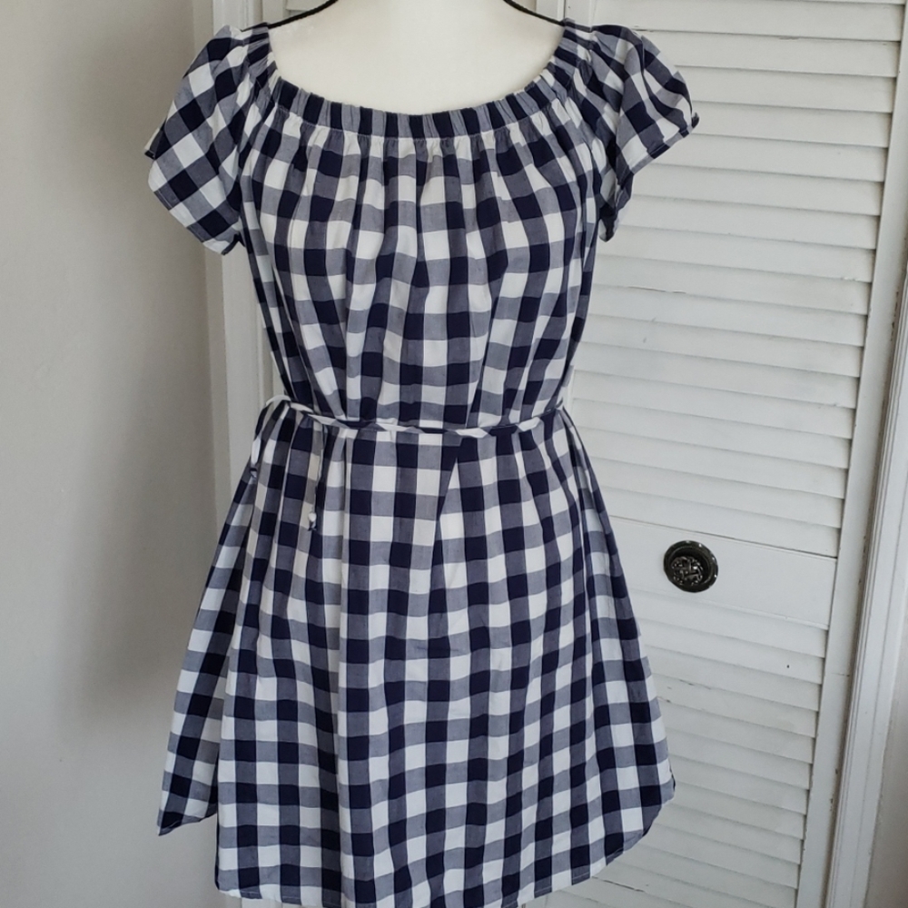 NWOT Navy & White Cotton Checker Dress, Size Large